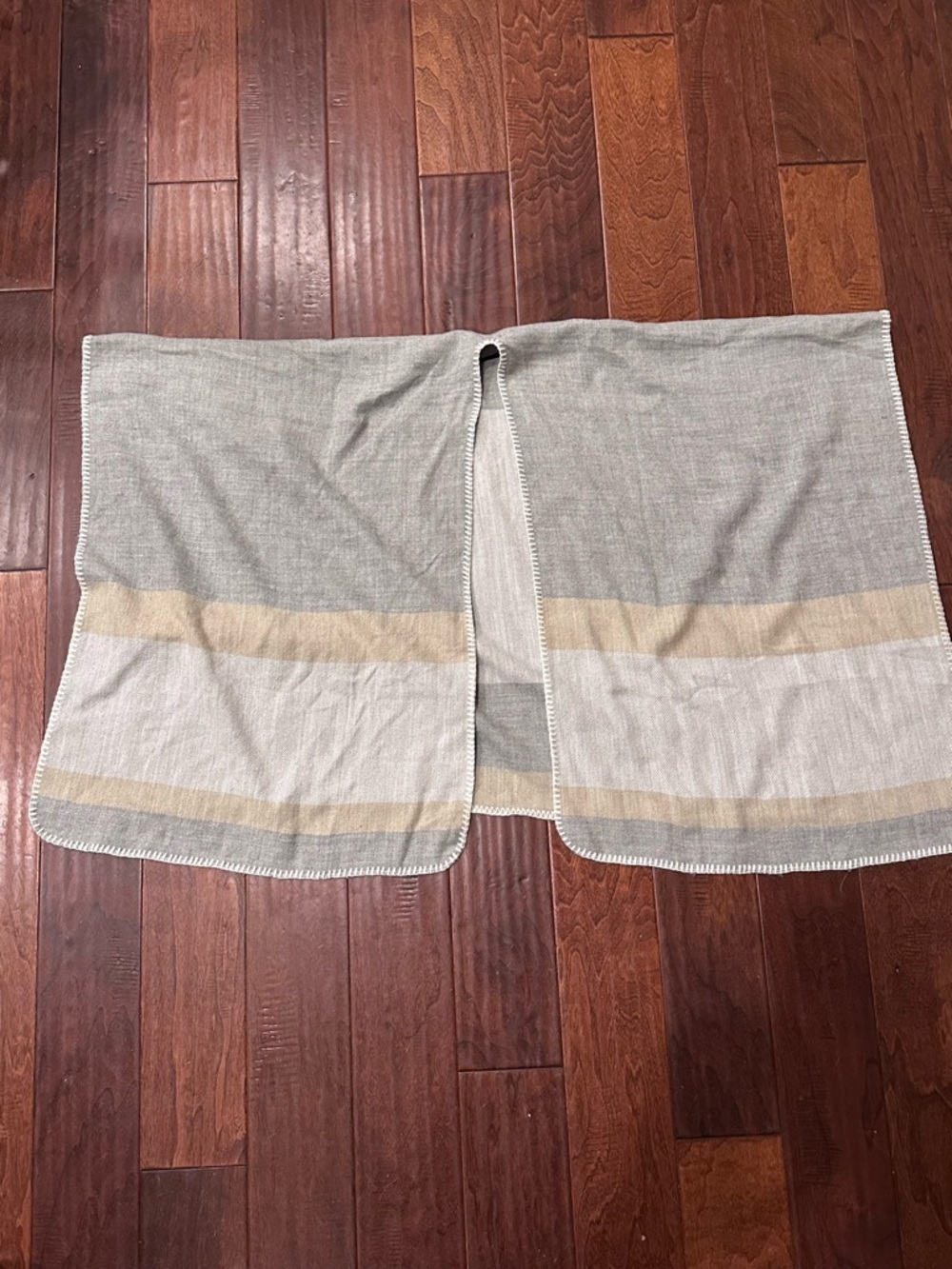 Neutral Striped Knit Throw/Wrap in Gray and Cream